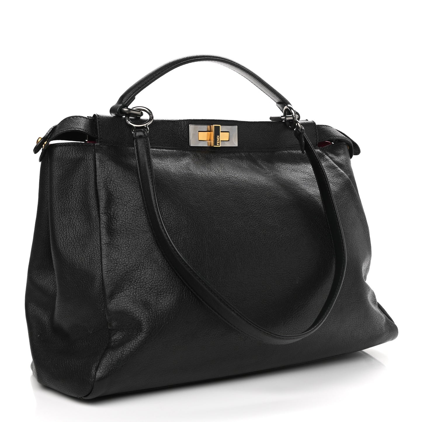Goatskin Large Peekaboo Iconic Satchel Black Lampone