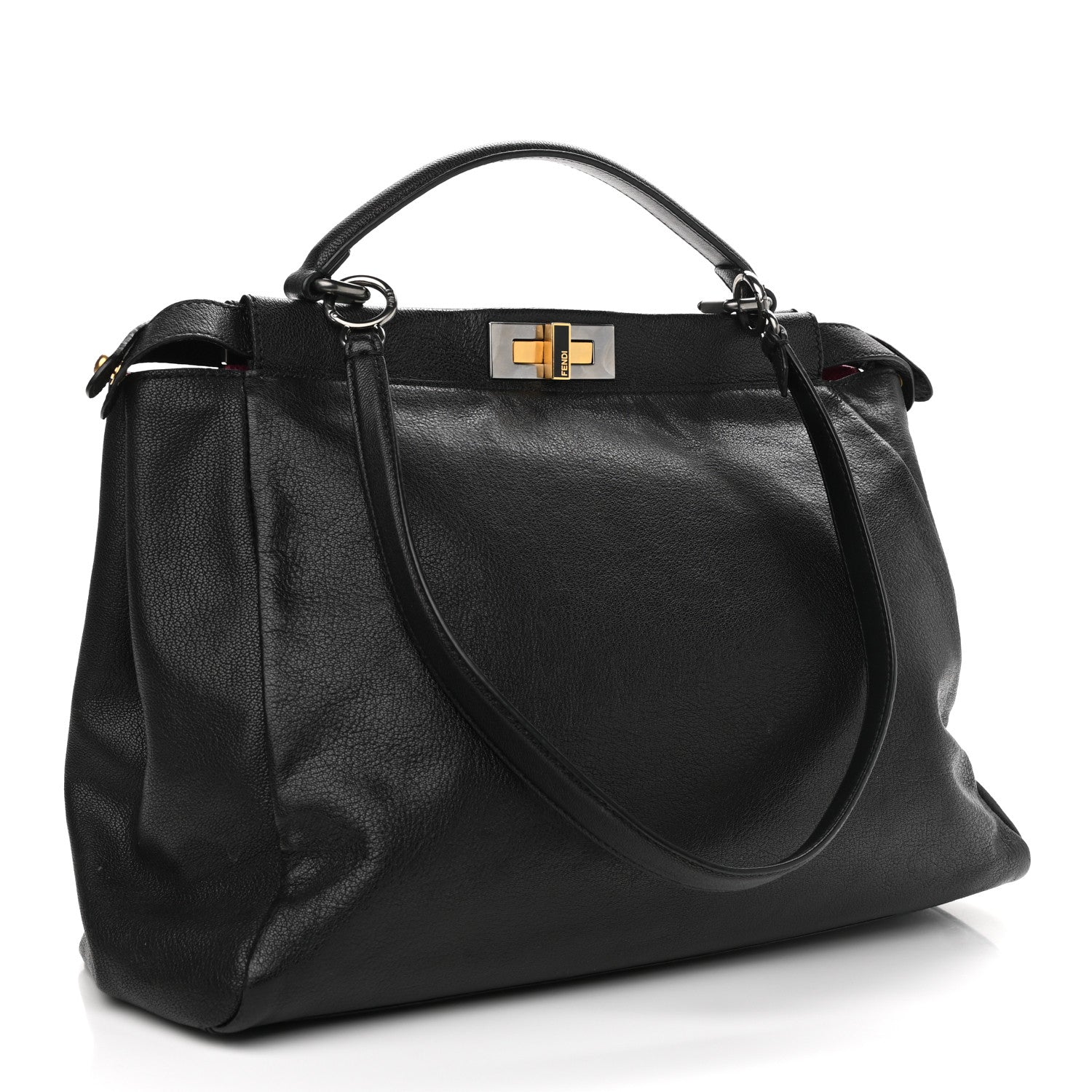 Fendi Goatskin Large Peekaboo Iconic Satchel Black Lampone 3 of 10