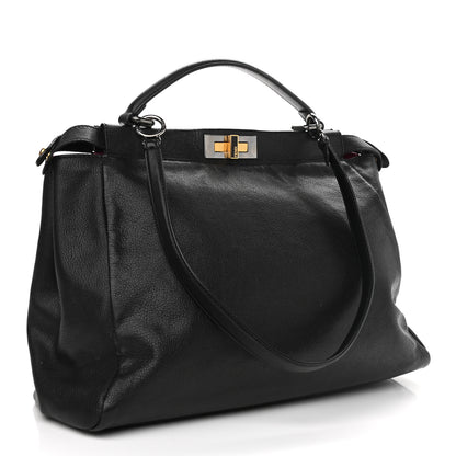 Fendi Goatskin Large Peekaboo Iconic Satchel Black Lampone 3 of 10