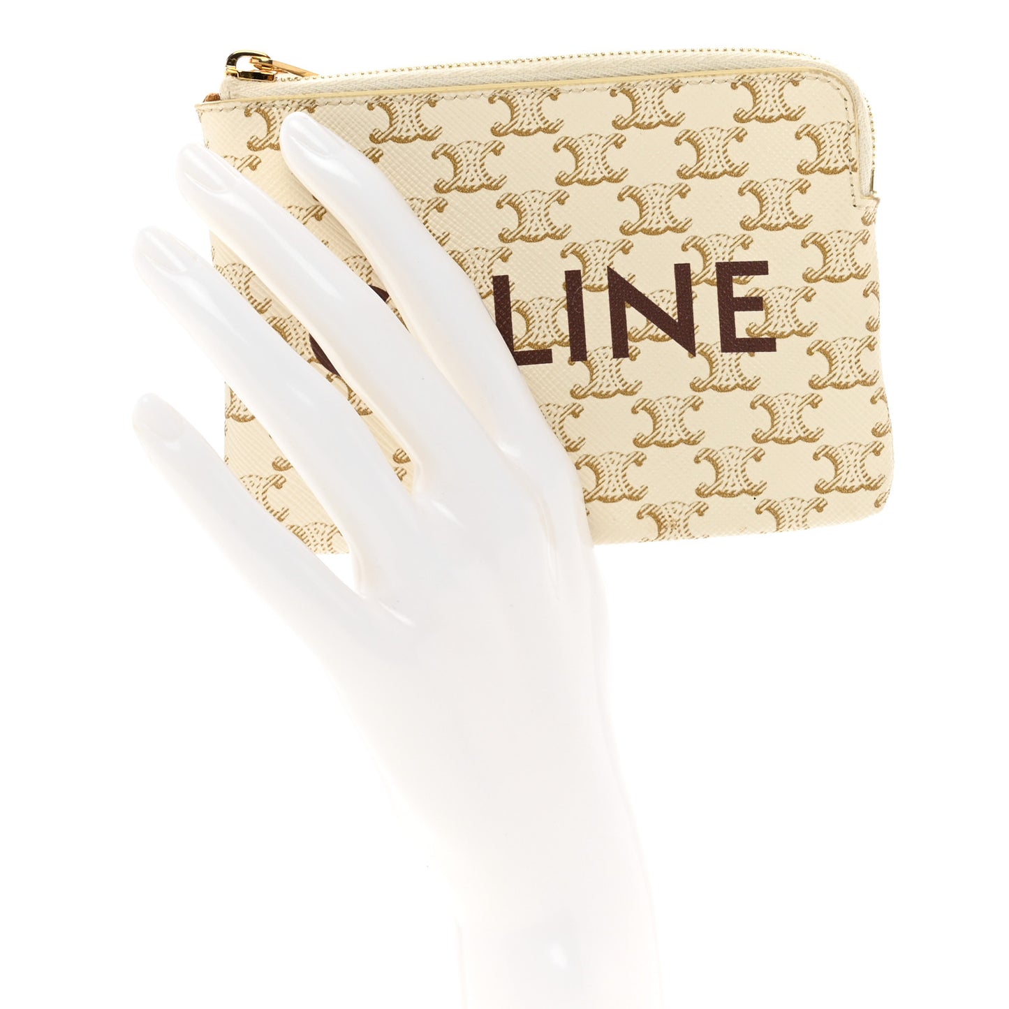 Triomphe Canvas Coin and Card Pouch White