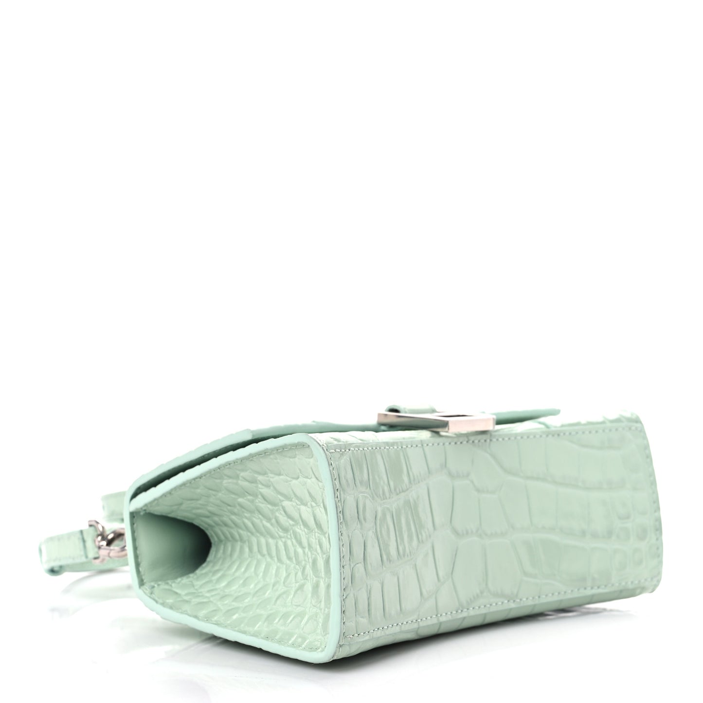 Shiny Calfskin Crocodile Embossed Hourglass Top Handle Bag XS Light Green