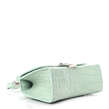 Balenciaga Shiny Calfskin Crocodile Embossed Hourglass Top Handle Bag XS Light Green 4 of 13