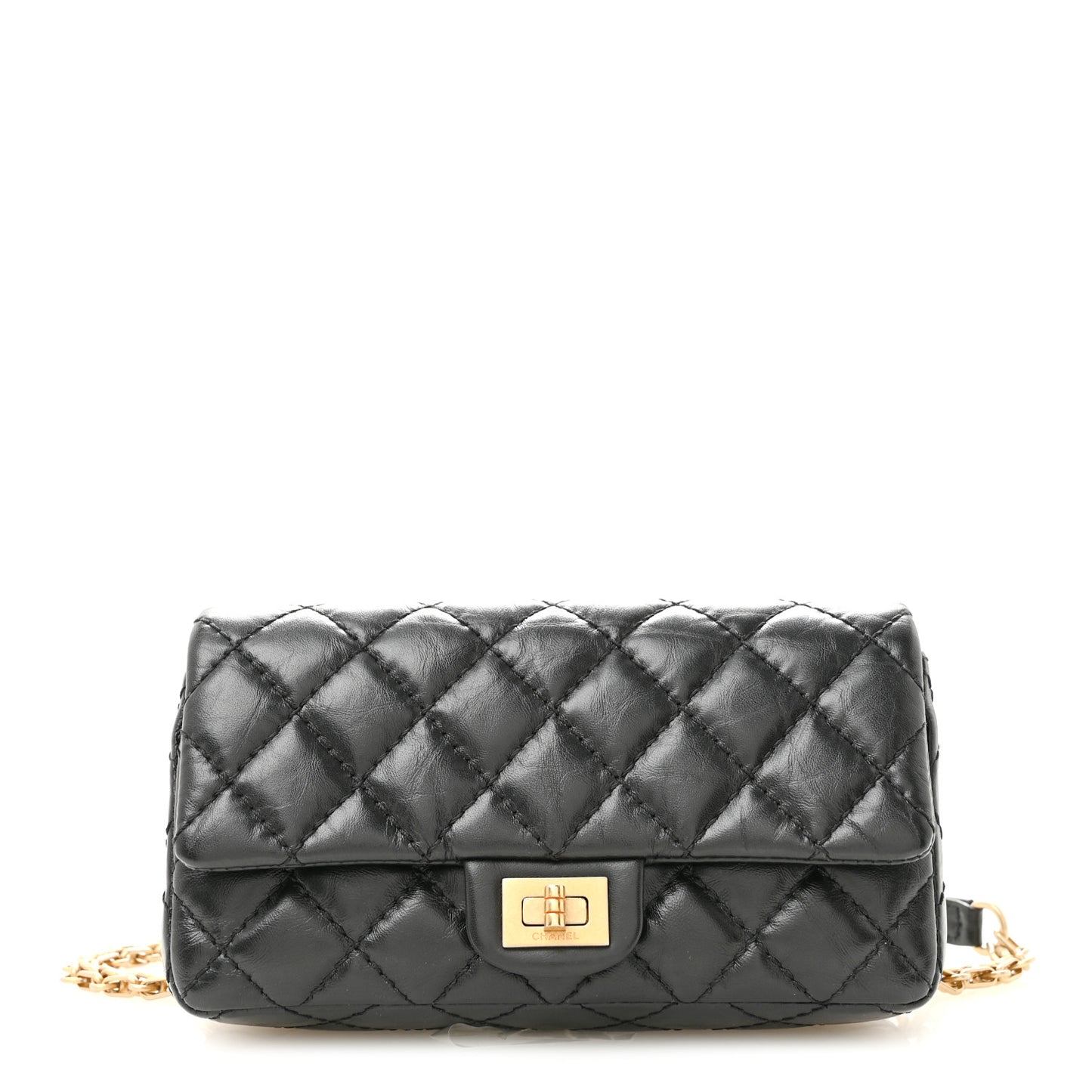 Aged Calfskin Quilted 2.55 Reissue Chain Waist Bag Black