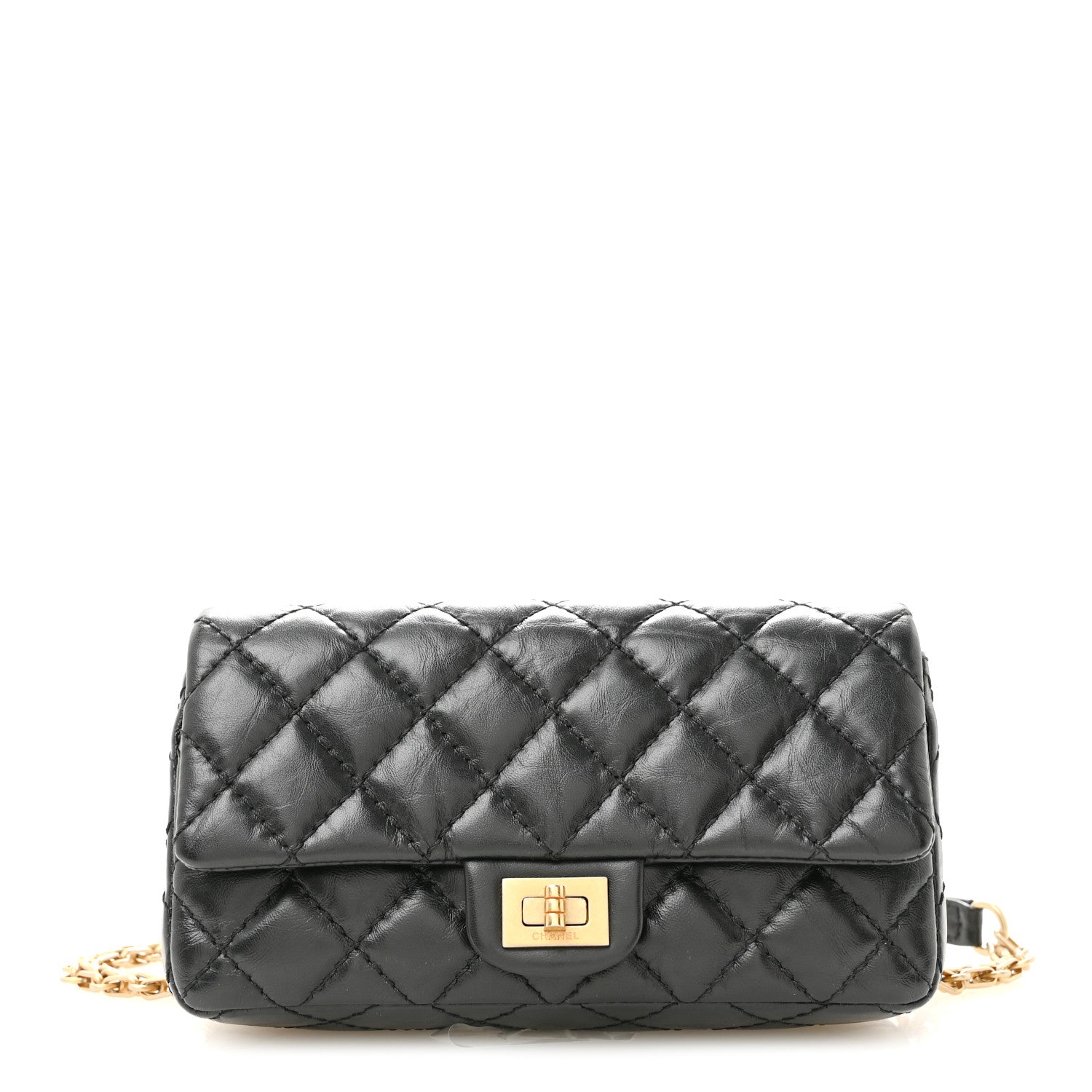 Chanel Aged Calfskin Quilted 2.55 Reissue Chain Waist Bag Black 1 of 13