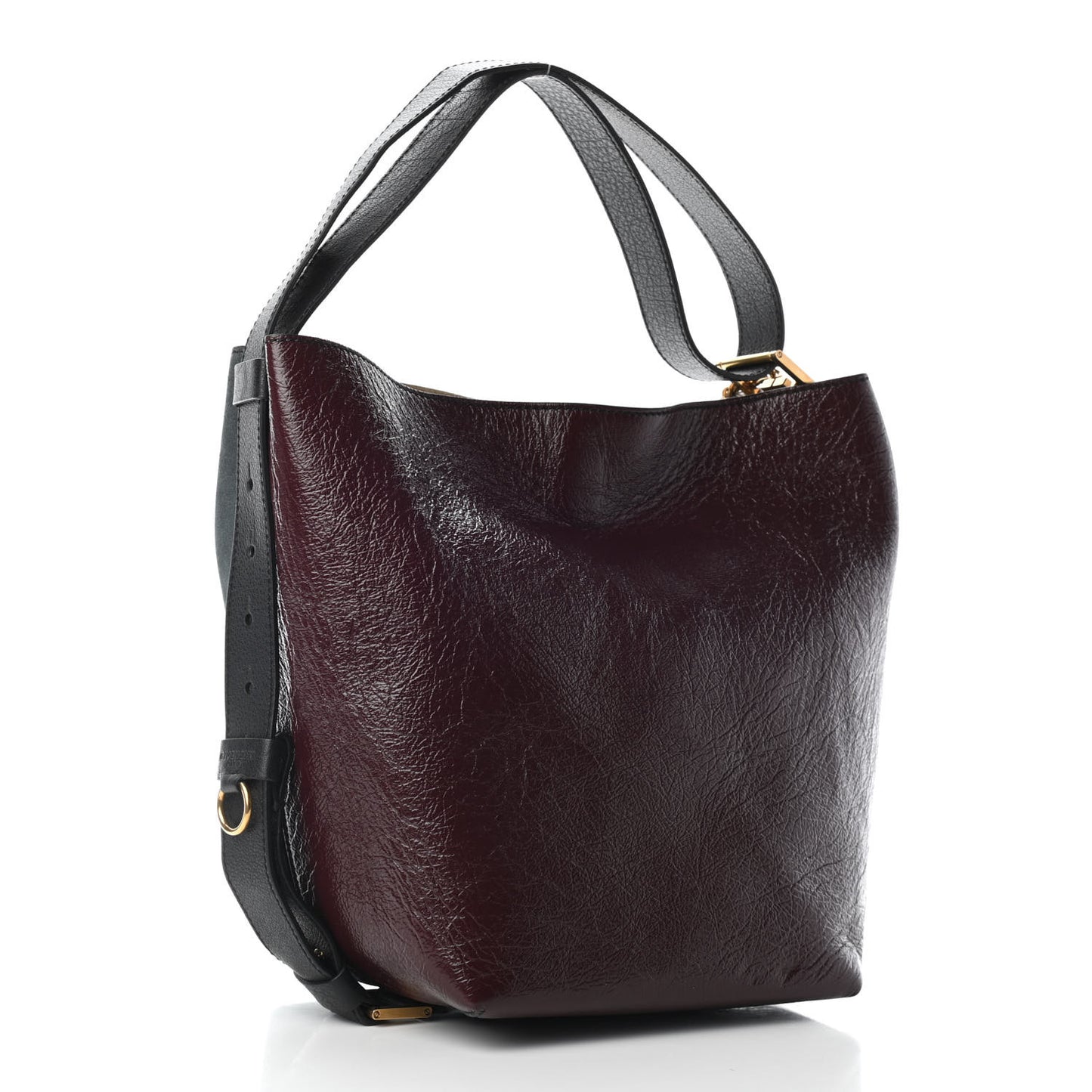 Suede Crinkled Patent Deerskin Medium GV Bucket Bag Aubergine