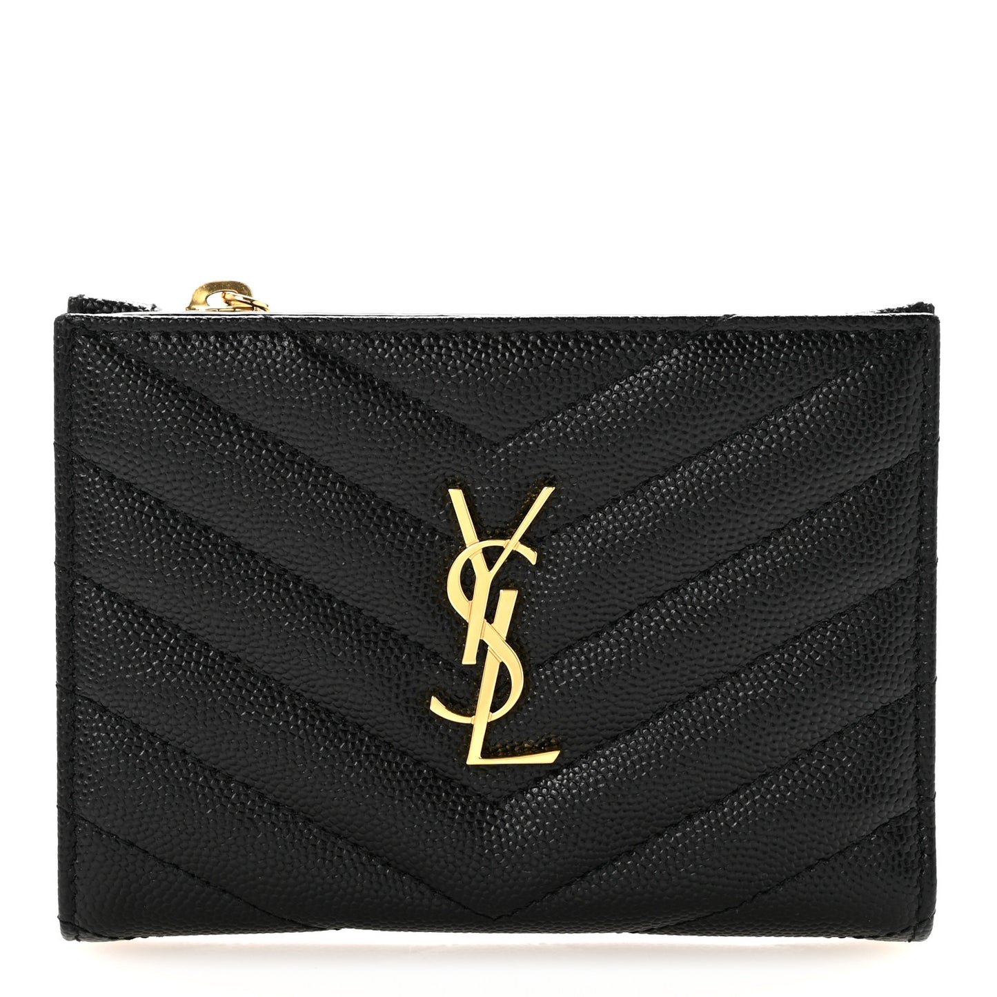 Grain De Poudre Matelasse Chevron Monogram Zipped Two-Part Wallet Black