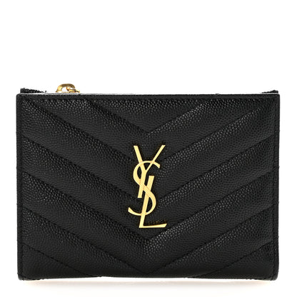Saint Laurent Grain De Poudre Matelasse Chevron Monogram Zipped Two-Part Wallet Black 1 of 11
