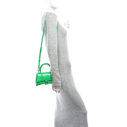 Balenciaga Shiny Calfskin Tonal B Crocodile Embossed Hourglass Top Handle Bag XS Vivid Green 2 of 11