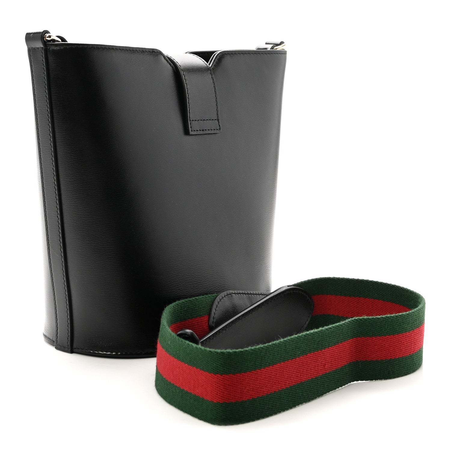 Gucci Tritone Calfskin Web Mini Ophidia Bucket Bag Black 3 of 9
