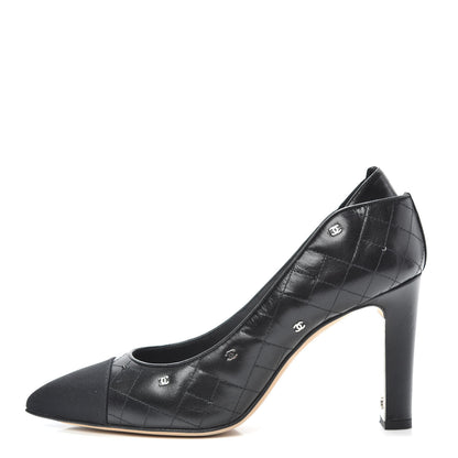 Chanel Lambskin Grosgrain Quilted Cap Toe CC Pumps 37.5 Black 1 of 7