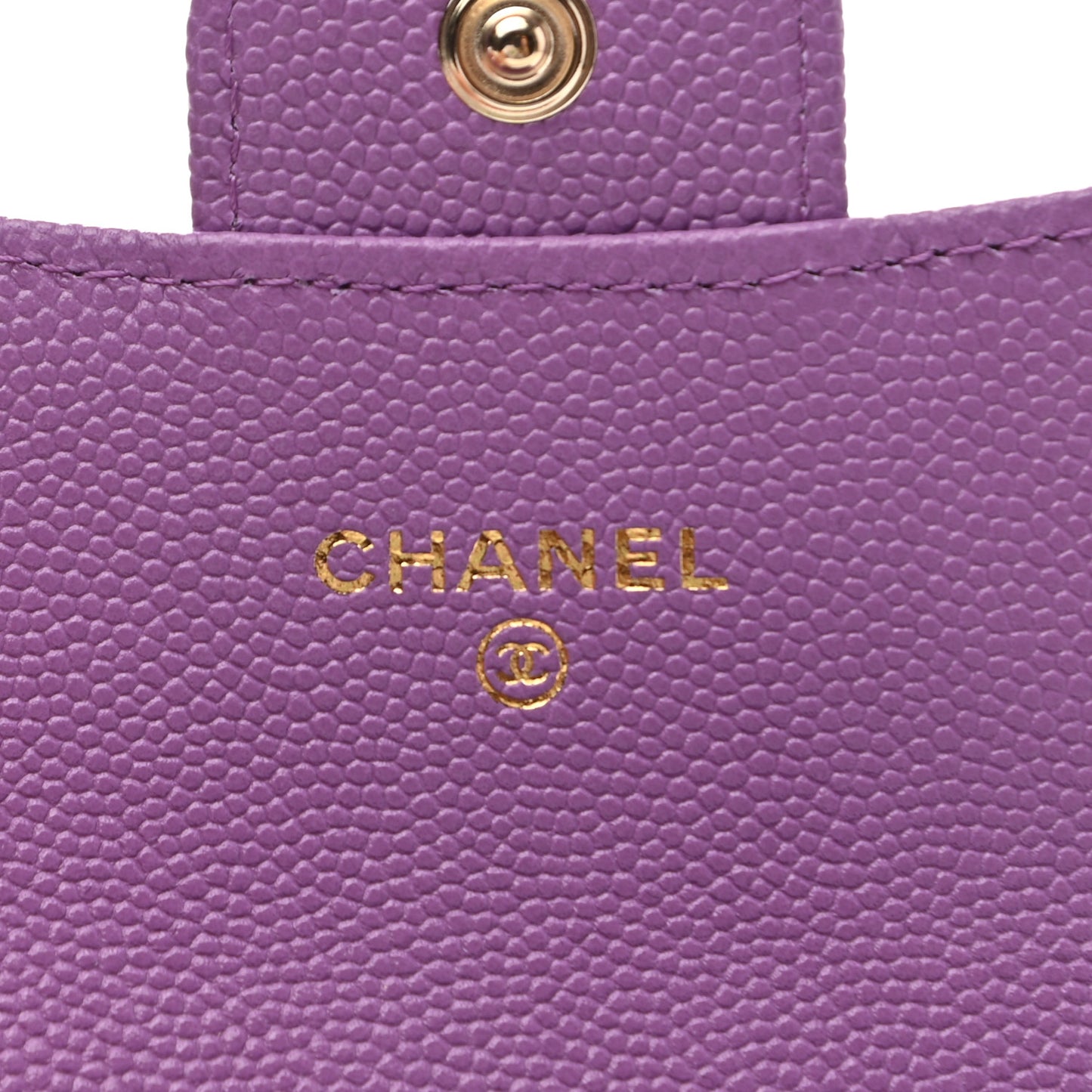 Caviar Quilted Flap Card Holder Wallet Purple