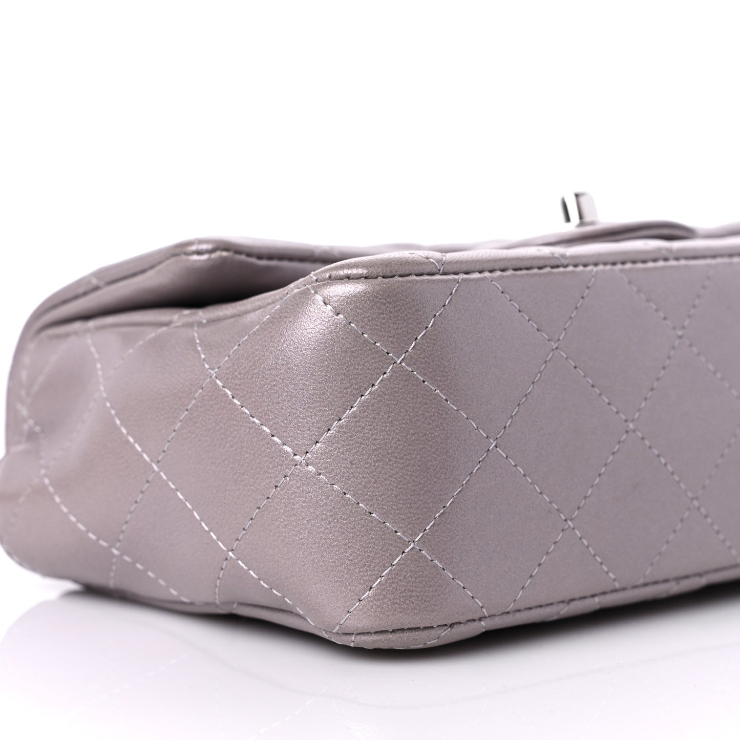 Metallic Lambskin Quilted Mini Rectangular Flap Light Silver