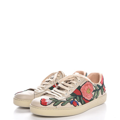 Gucci Calfskin Web Floral Embroidered Mens Ace Sneakers 9 Off White 3 of 10