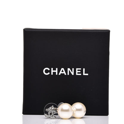 Chanel Crystal Pearl CC Drop Earrings Silver 6 of 6