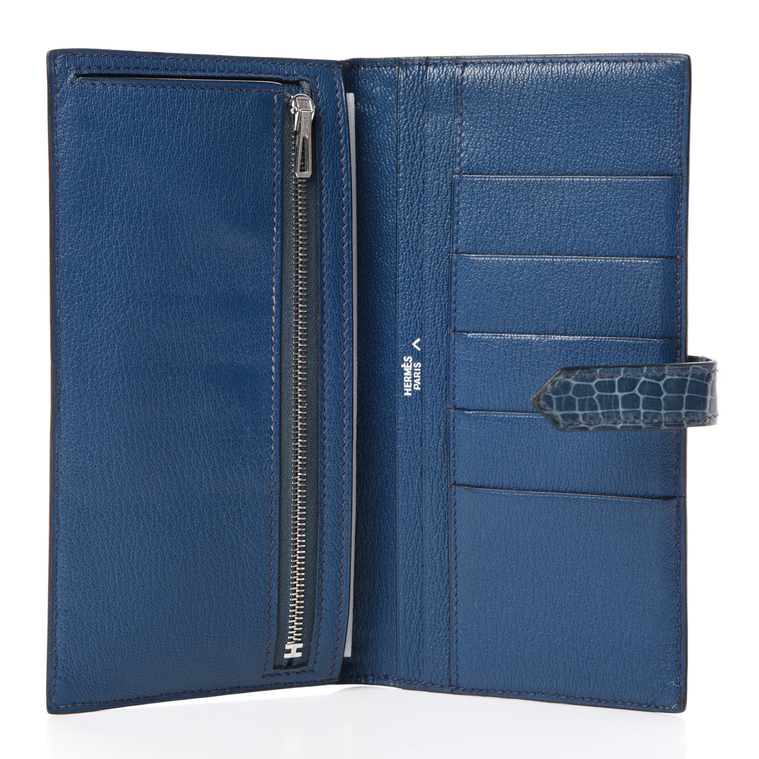 Hermes Shiny Porosus Crocodile Bearn Wallet Blue Jean 5 of 9