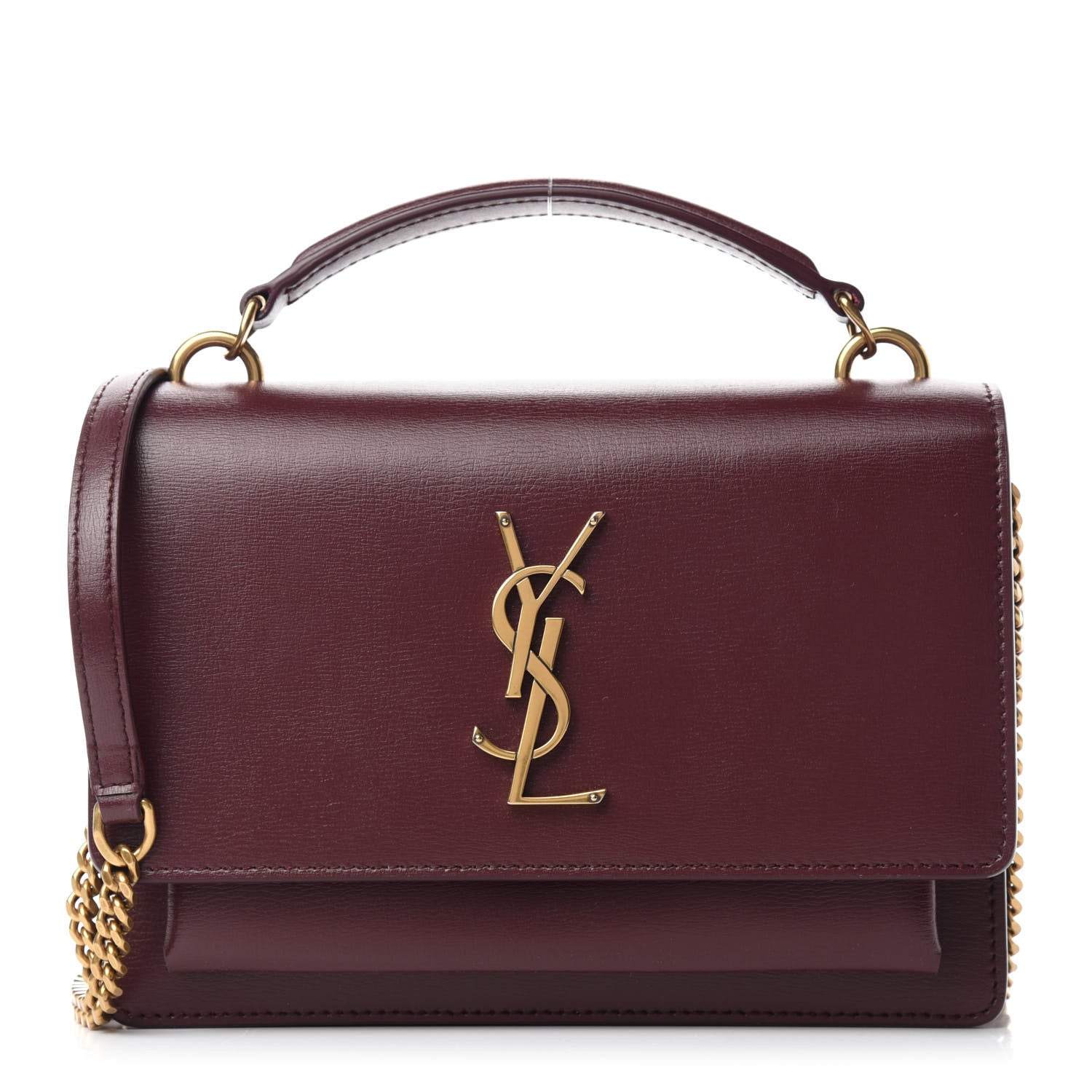 Saint Laurent Calfskin Monogram Sunset Chain Wallet New Red 1 of 10