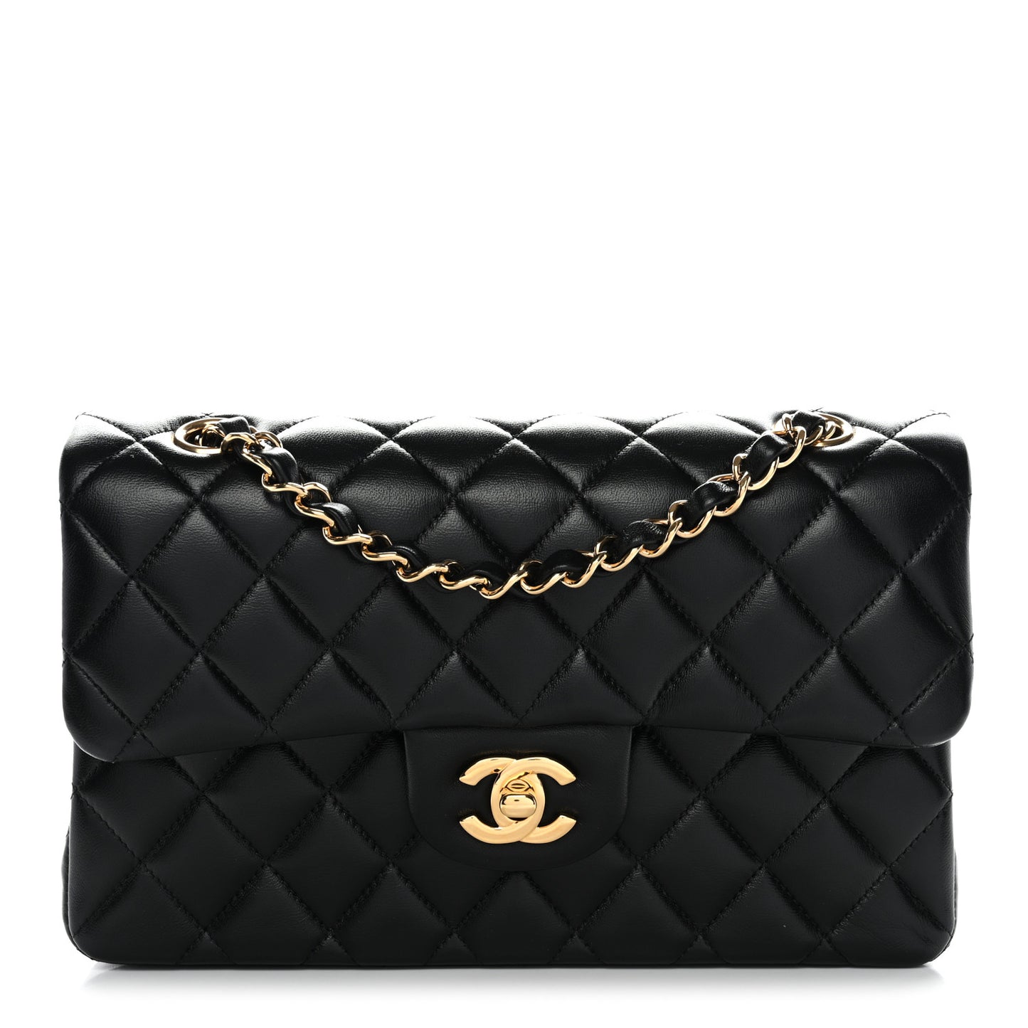 Lambskin Quilted Small Double Flap Black