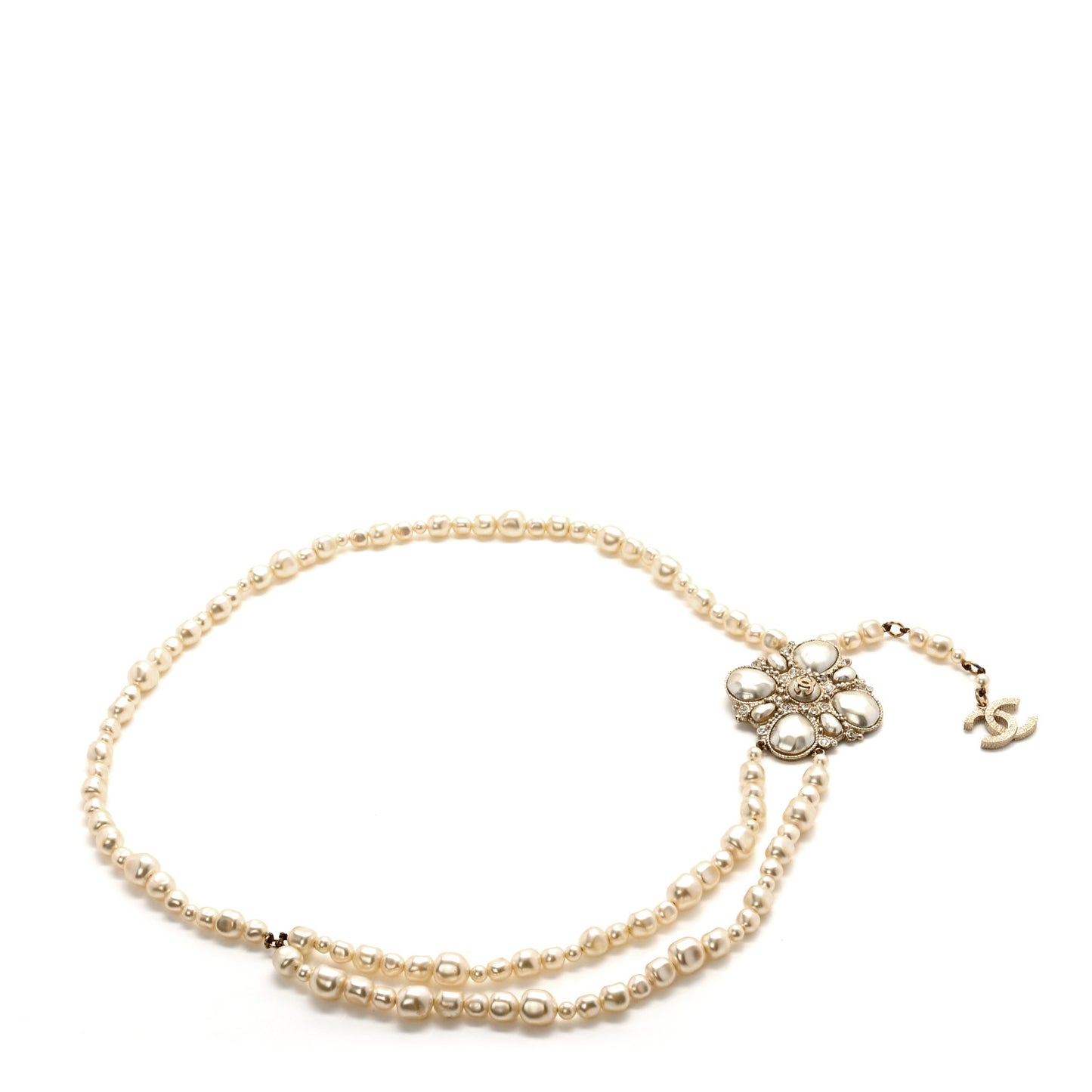 Pearl Crystal Gripoix CC Belt Gold White