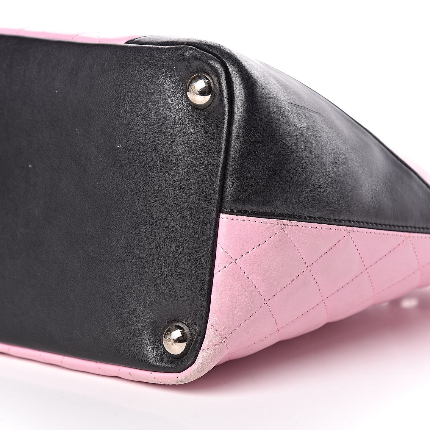 Calfskin Quilted Large Cambon Tote Pink Black