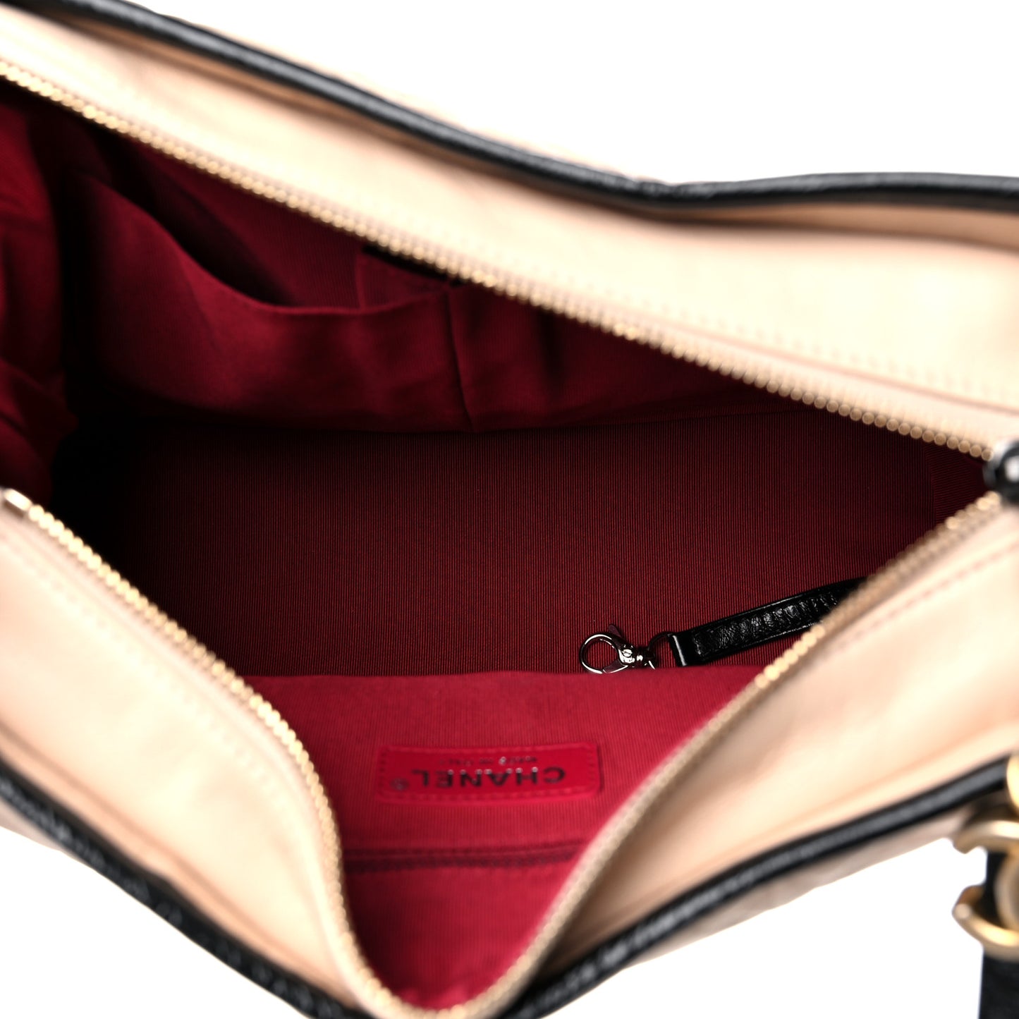 Aged Calfskin Quilted Medium Gabrielle Hobo Beige Black