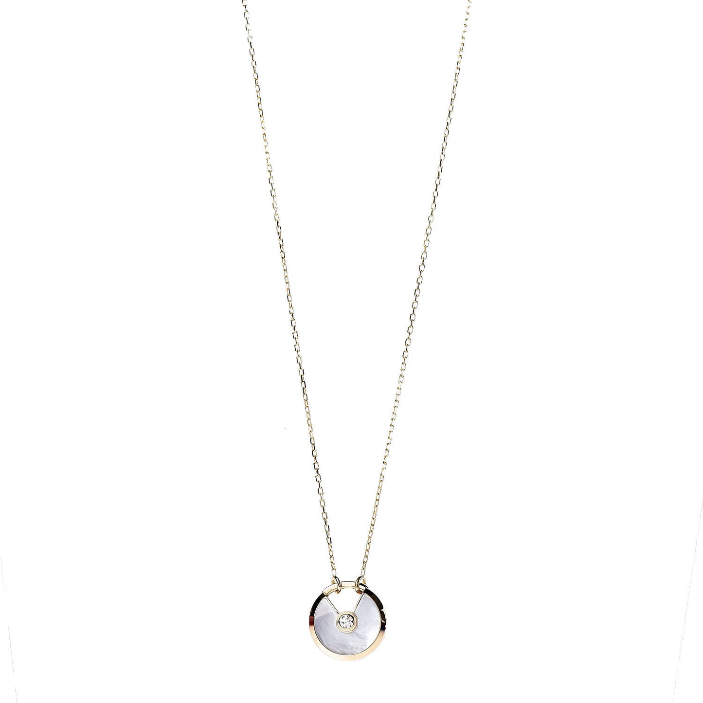 18K Yellow Gold Diamond Mother of Pearl SM Amulette de Cartier Pendant Necklace