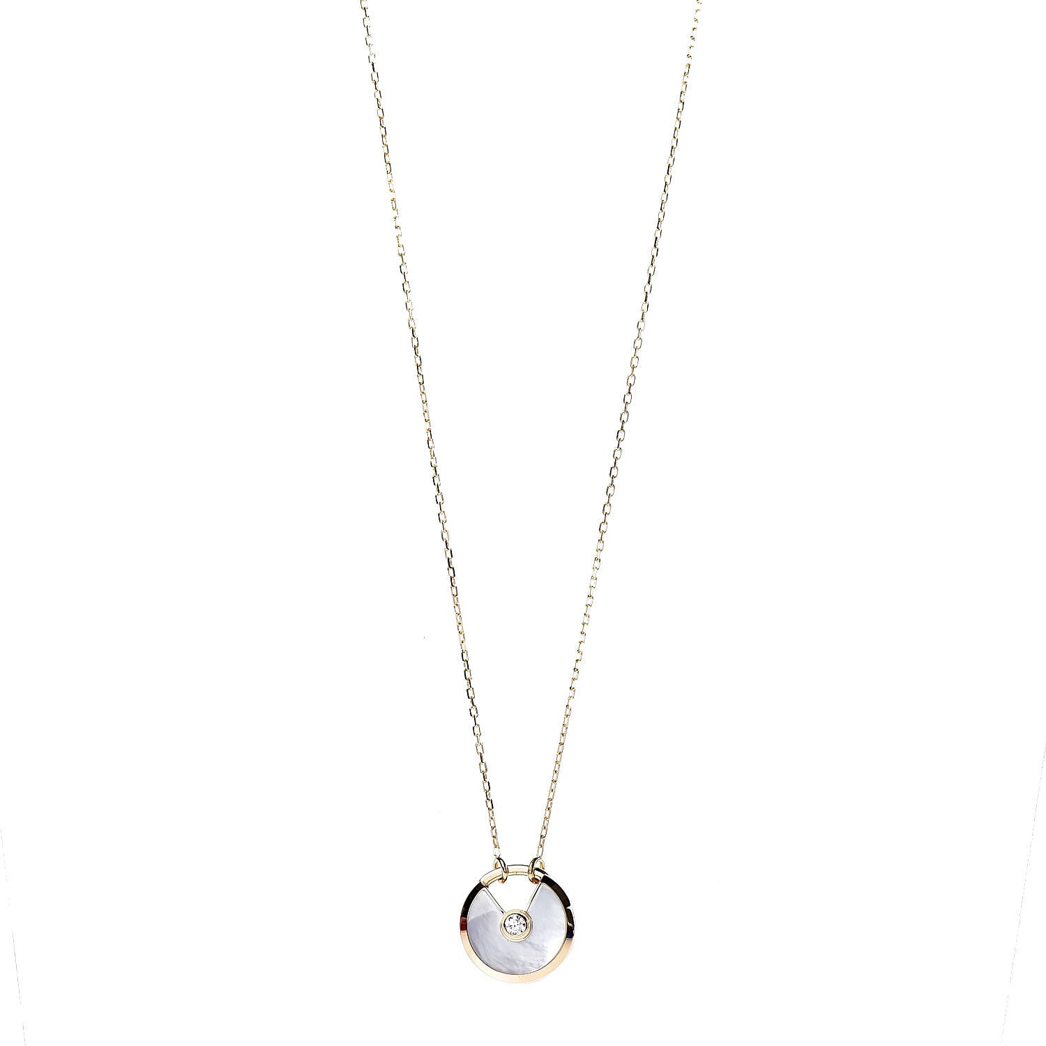 Cartier 18K Yellow Gold Diamond Mother of Pearl SM Amulette de Cartier Pendant Necklace 1 of 6