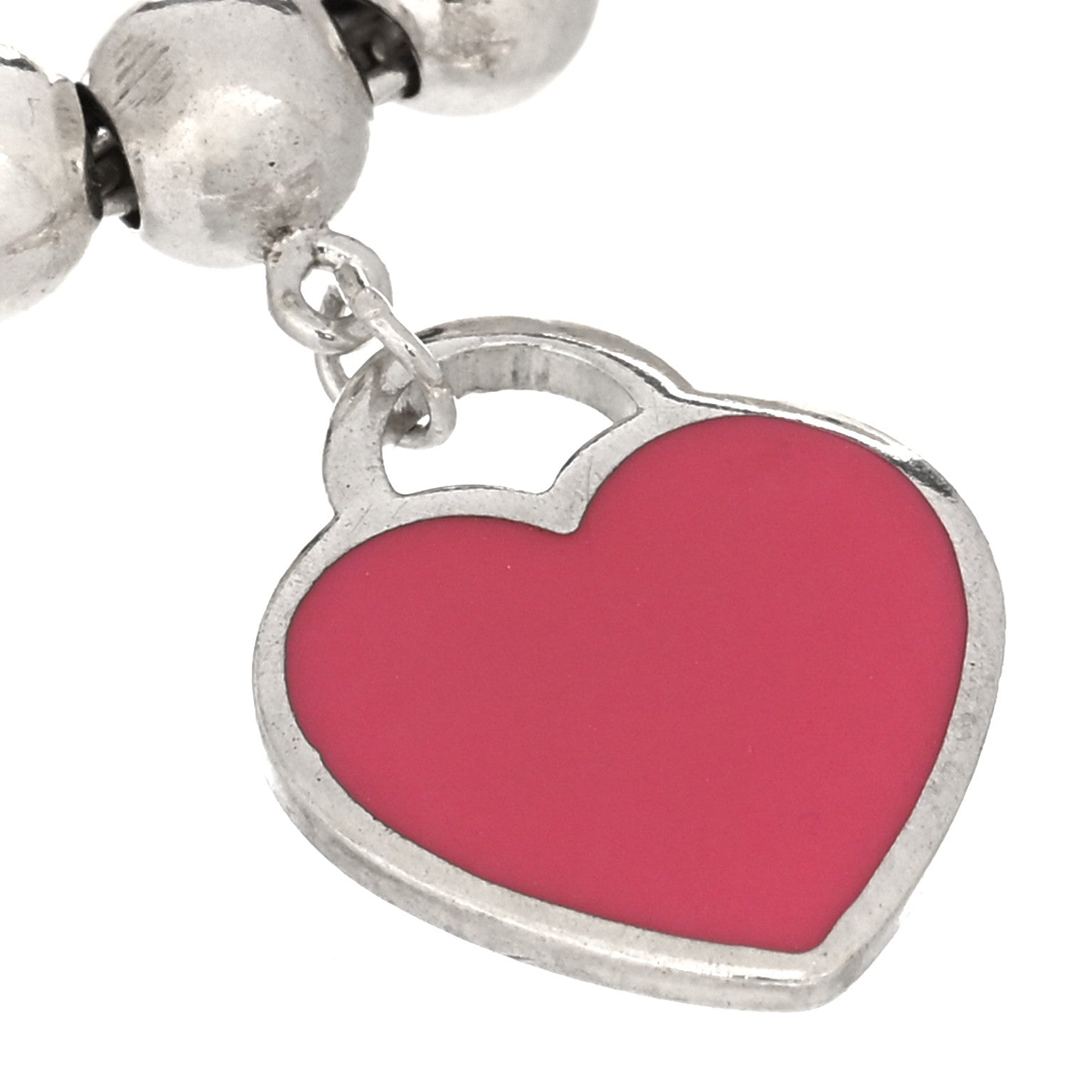 Tiffany Sterling Silver Enamel 4mm Return To Tiffany Heart Tag Bead Bracelet Hot Pink 3 of 4