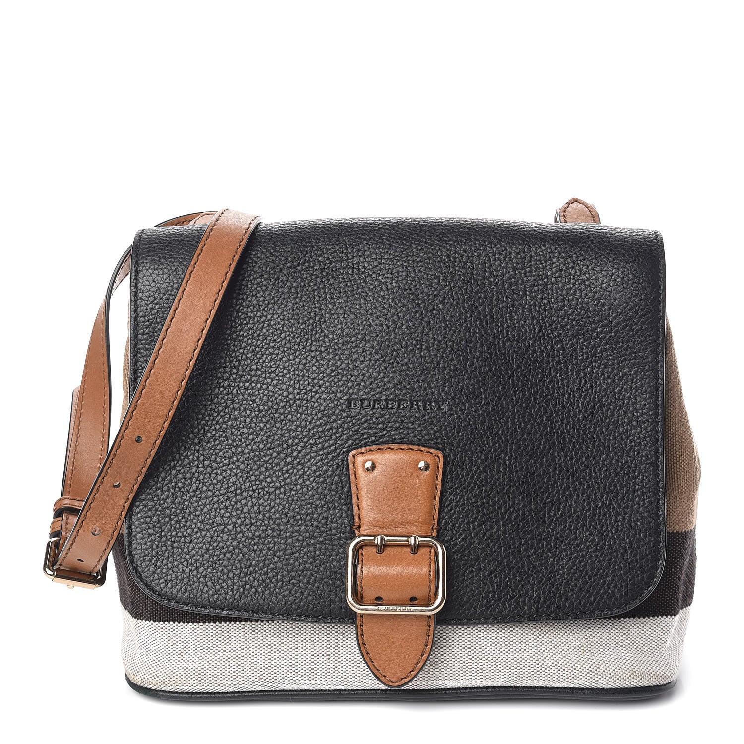 Burberry Mega Check Grainy Calfskin Gowan Messenger Bag Black 1 of 10