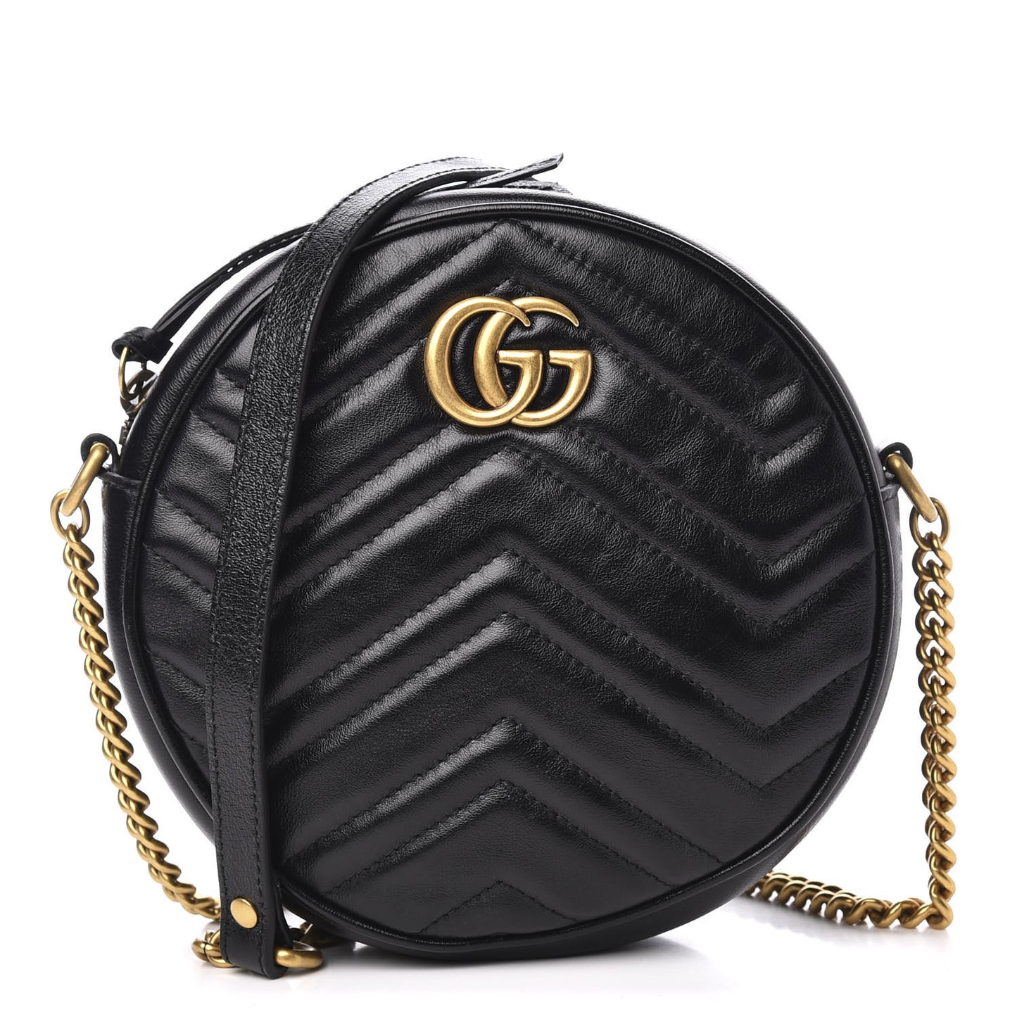 Azalea Calfskin Matelasse Heart Mini GG Marmont Round Shoulder Bag Black