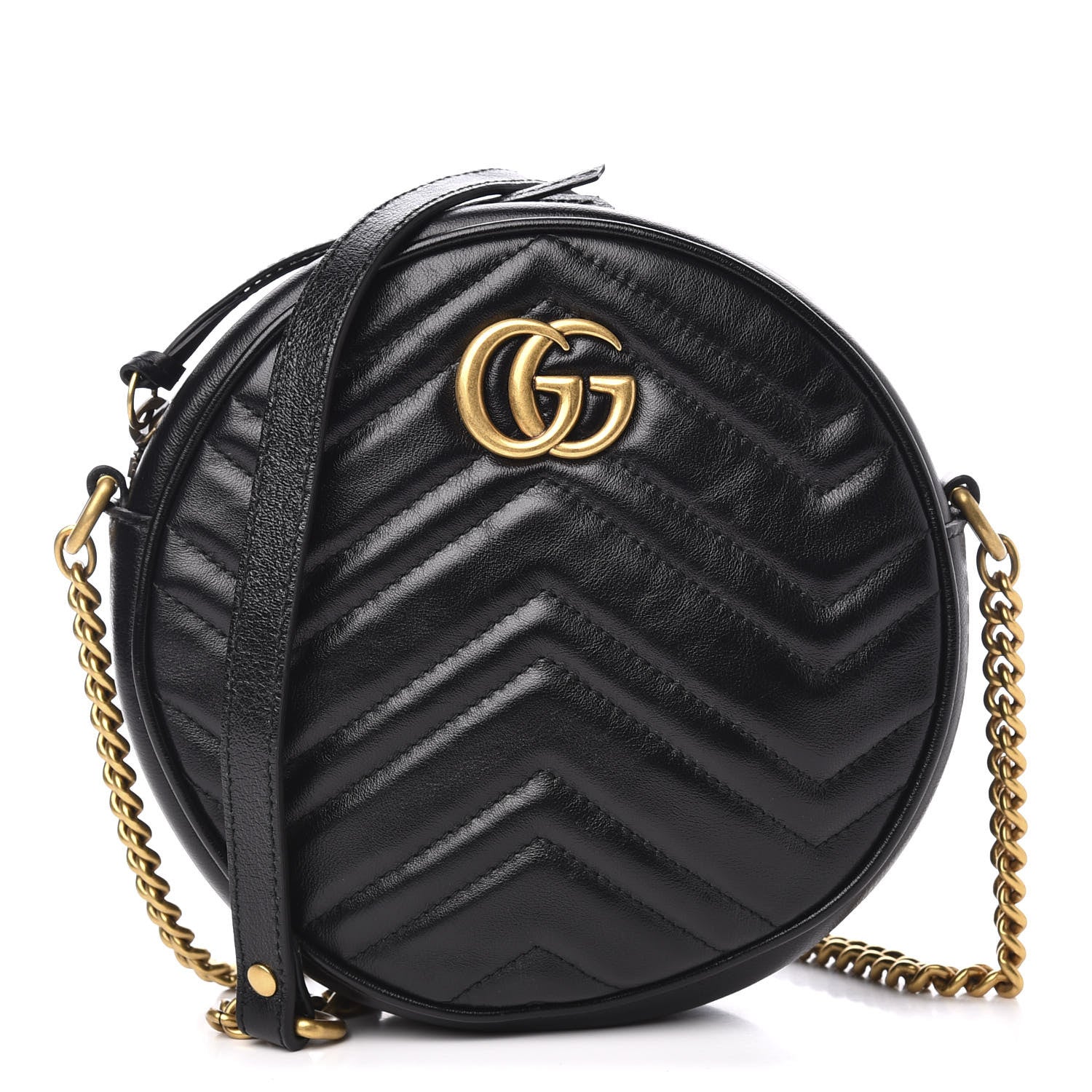 Gucci Azalea Calfskin Matelasse Heart Mini GG Marmont Round Shoulder Bag Black 1 of 10