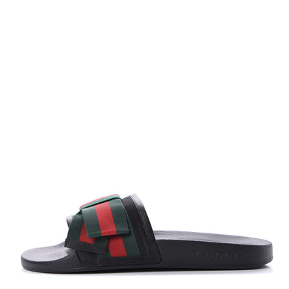 Gucci Satin Web Bow Slide Sandals 38 Black 1 of 10