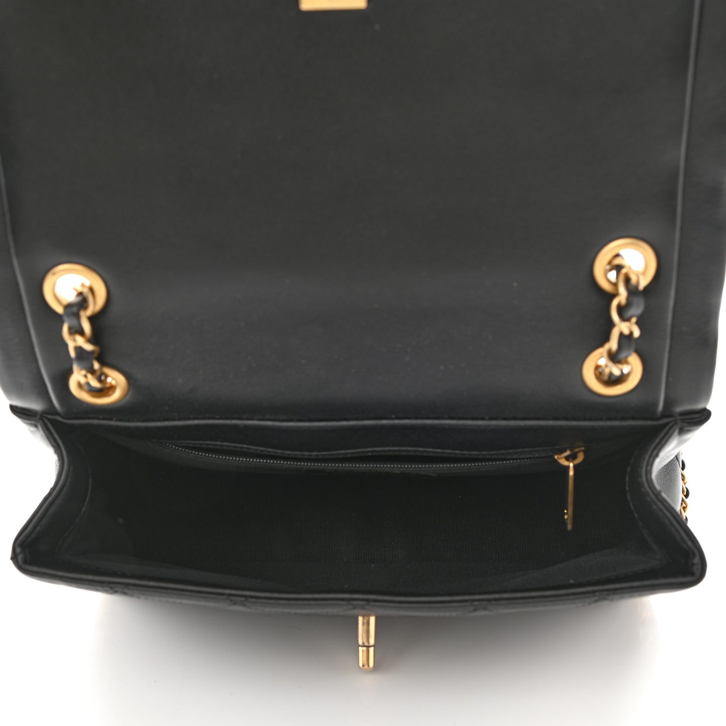 Calfskin Stitched Chain Flap Black