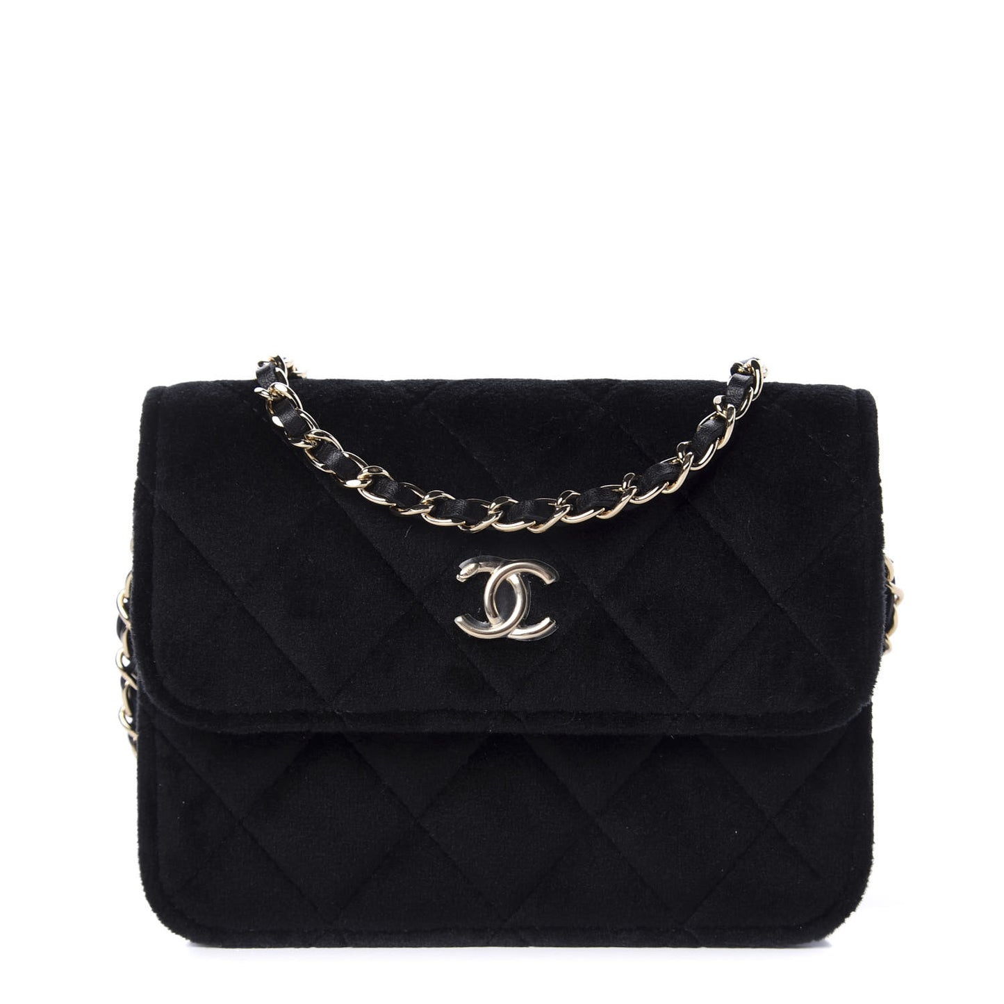 Velvet Quilted Pearl Crush Clutch With Chain Black