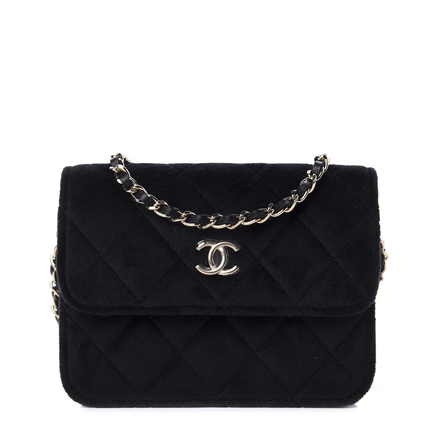 Chanel Velvet Quilted Pearl Crush Clutch With Chain Black 1 of 13