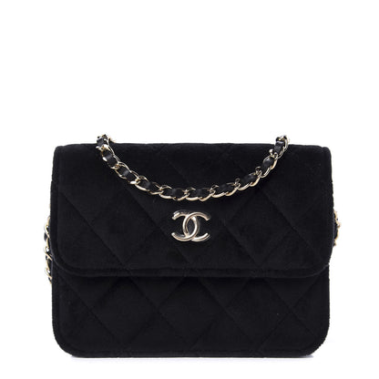 Chanel Velvet Quilted Pearl Crush Clutch With Chain Black 1 of 13
