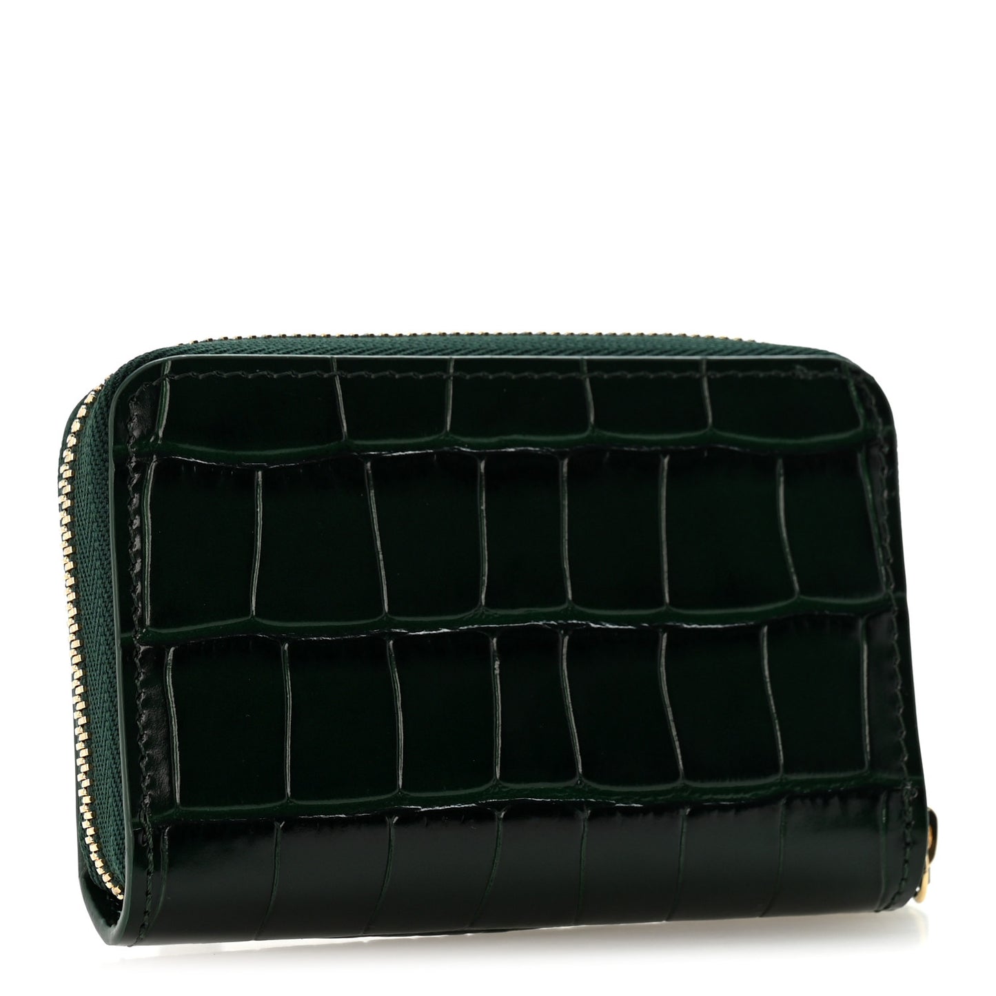 Calfskin Crocodile Embossed Crococo Zip Coin Purse Emerald