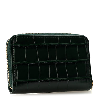 Chanel Calfskin Crocodile Embossed Crococo Zip Coin Purse Emerald 3 of 8
