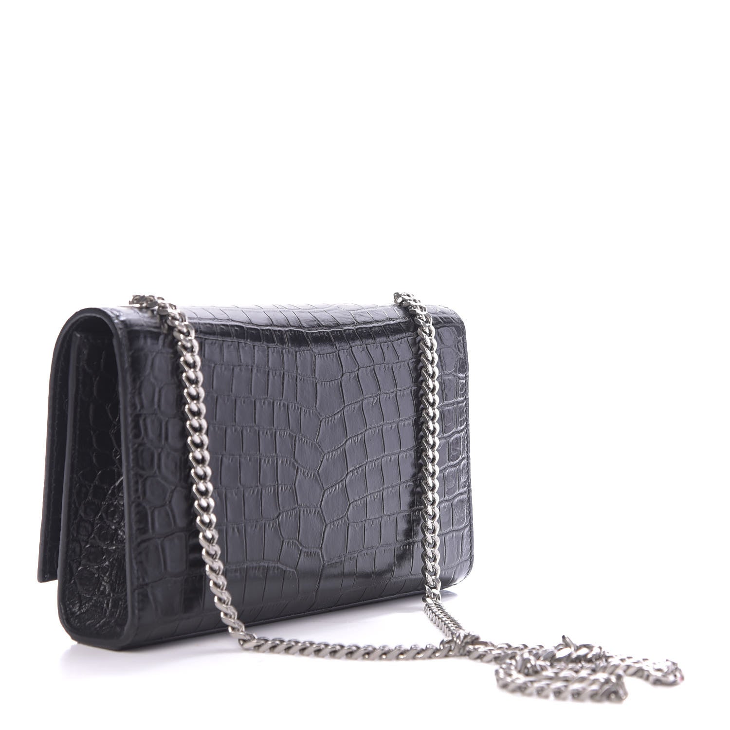 Saint Laurent Calfskin Crocodile Embossed Small Classic Monogram Kate Tassel Satchel Black 3 of 11