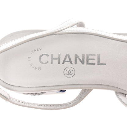 Chanel Cotton Guipure Patent Embroidered Floral Cap Toe CC Slingback Flats 37.5 White Multicolor 7 of 9