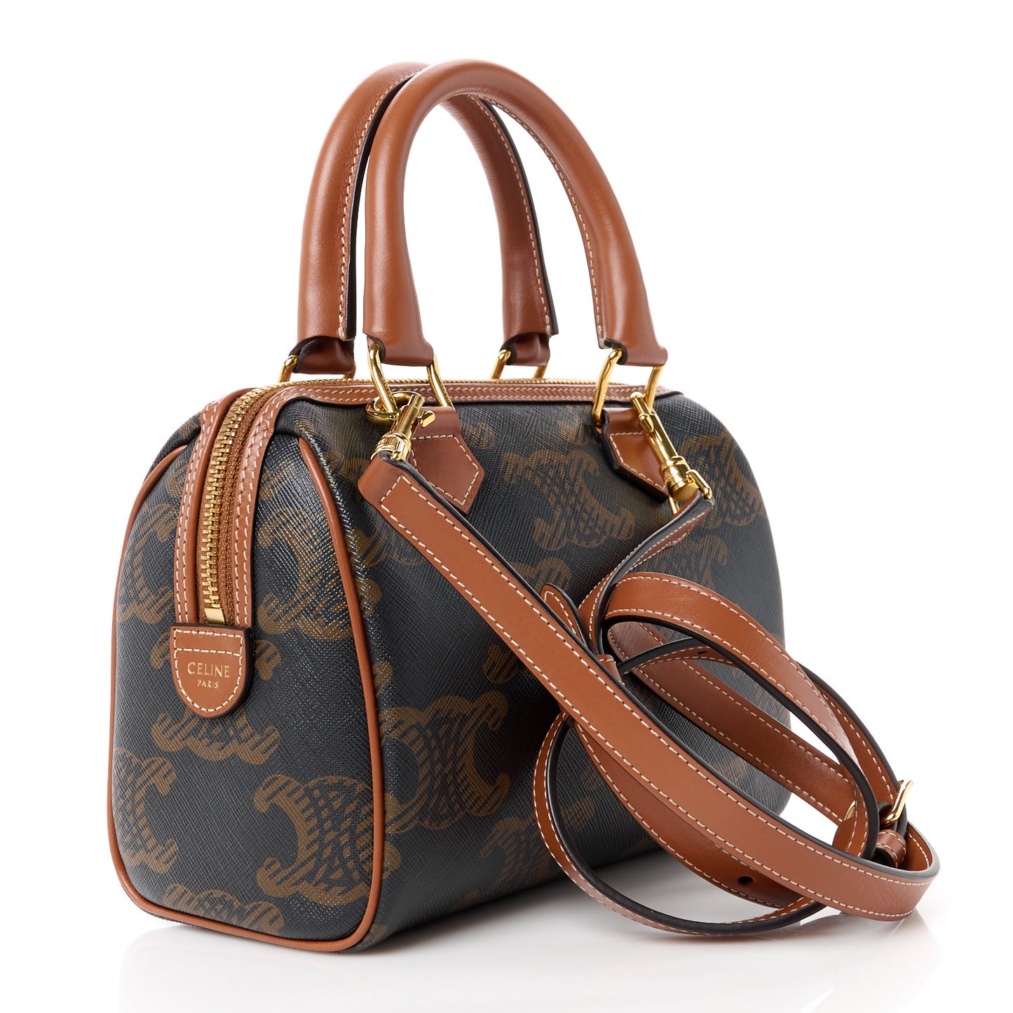 Triomphe Canvas XL Calfskin Small Boston Bag Tan