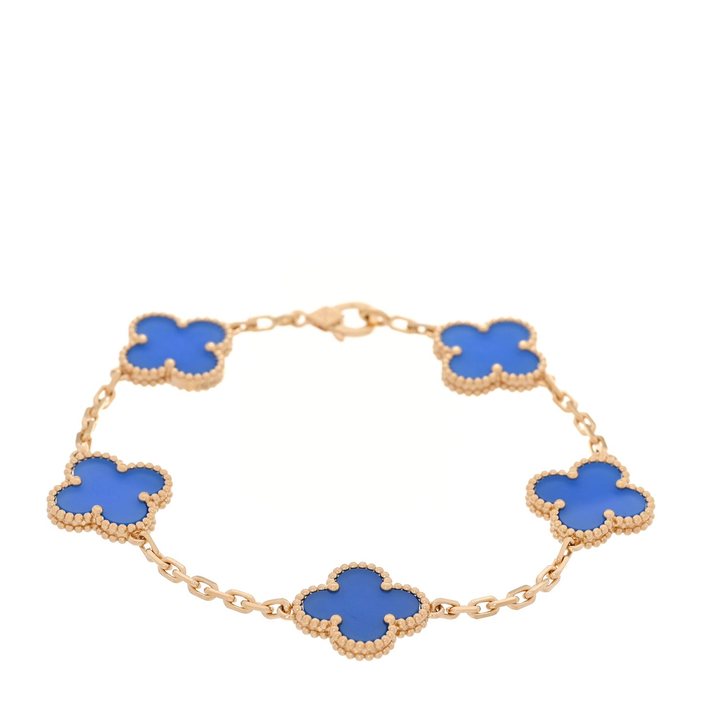 18K Yellow Gold Blue Agate 5 Motifs Vintage Alhambra Bracelet