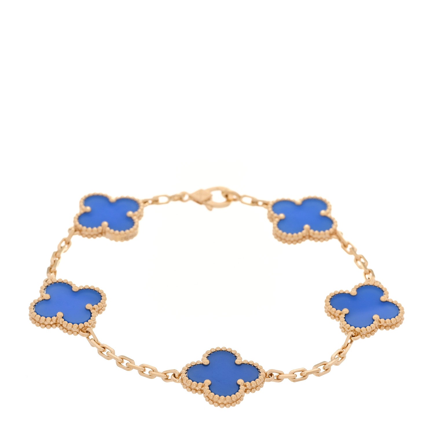 Van Cleef & Arpels 18K Yellow Gold Blue Agate 5 Motifs Vintage Alhambra Bracelet 1 of 7