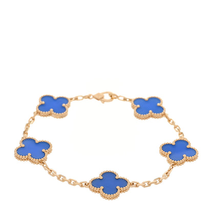 Van Cleef & Arpels 18K Yellow Gold Blue Agate 5 Motifs Vintage Alhambra Bracelet 1 of 7