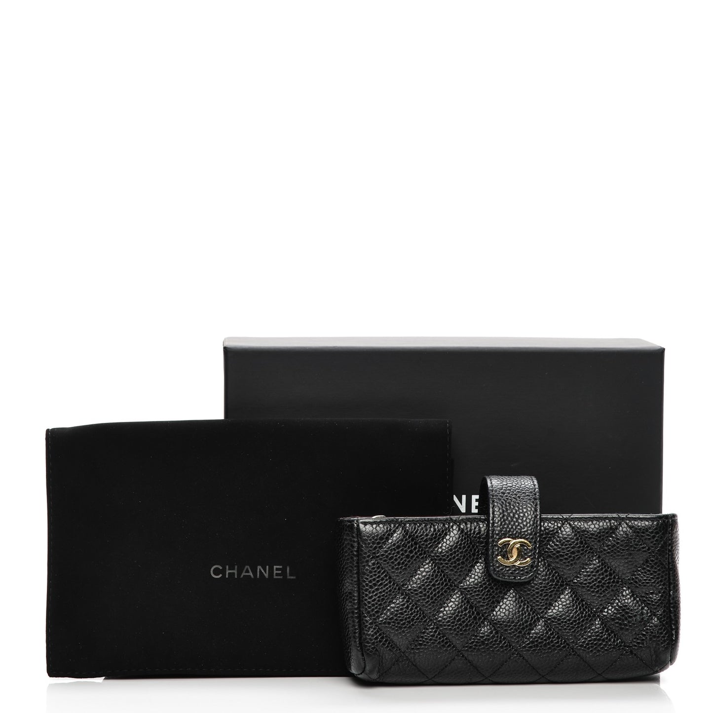 Caviar Quilted Mini Phone Holder Clutch Black
