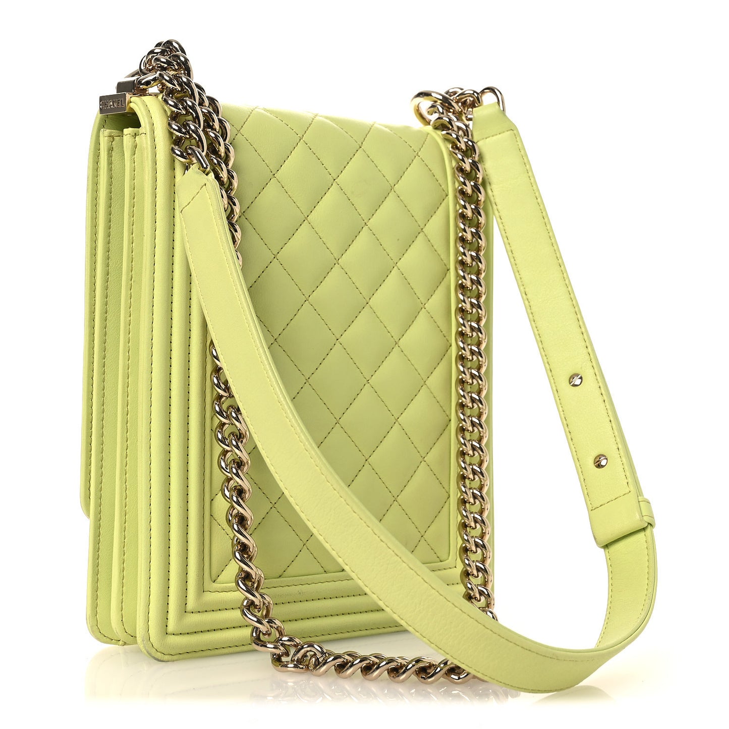 Calfskin Quilted North South Boy Flap Light Green