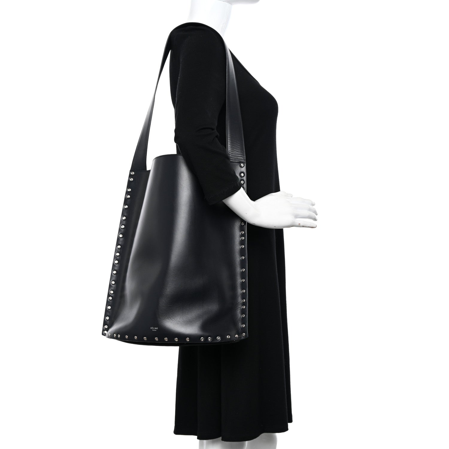 Celine Satinated Natural Calfskin Large Studs Bucket Shoulder Bag Black 3 of 9