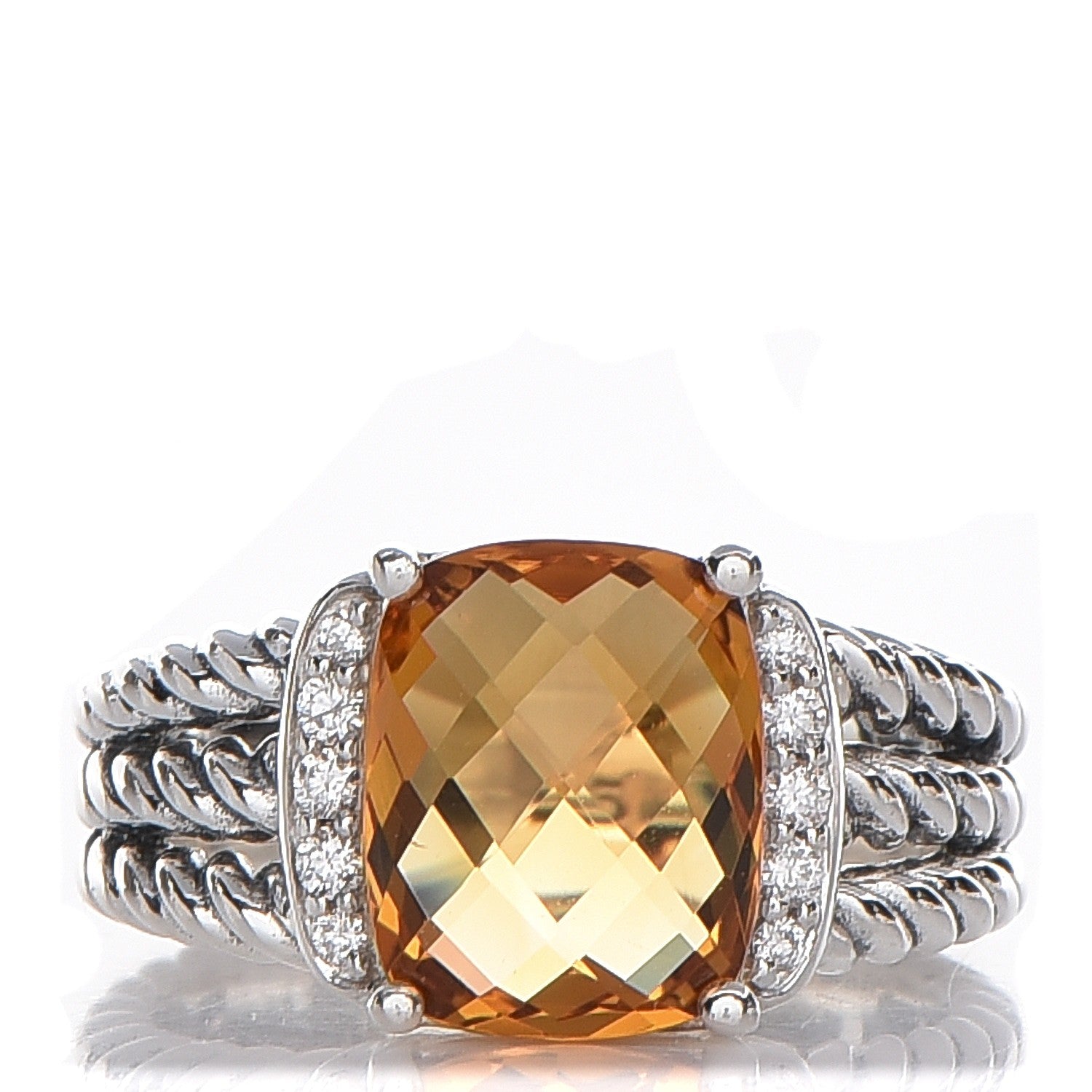David Yurman Sterling Silver Diamond Citrine 10mm Petite Wheaton Ring 48 4.5 1 of 4