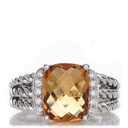 David Yurman Sterling Silver Diamond Citrine 10mm Petite Wheaton Ring 48 4.5 1 of 4