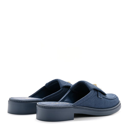 Chanel Fabric Quilted CC Turnlock Mules 39 Blue 5 of 9