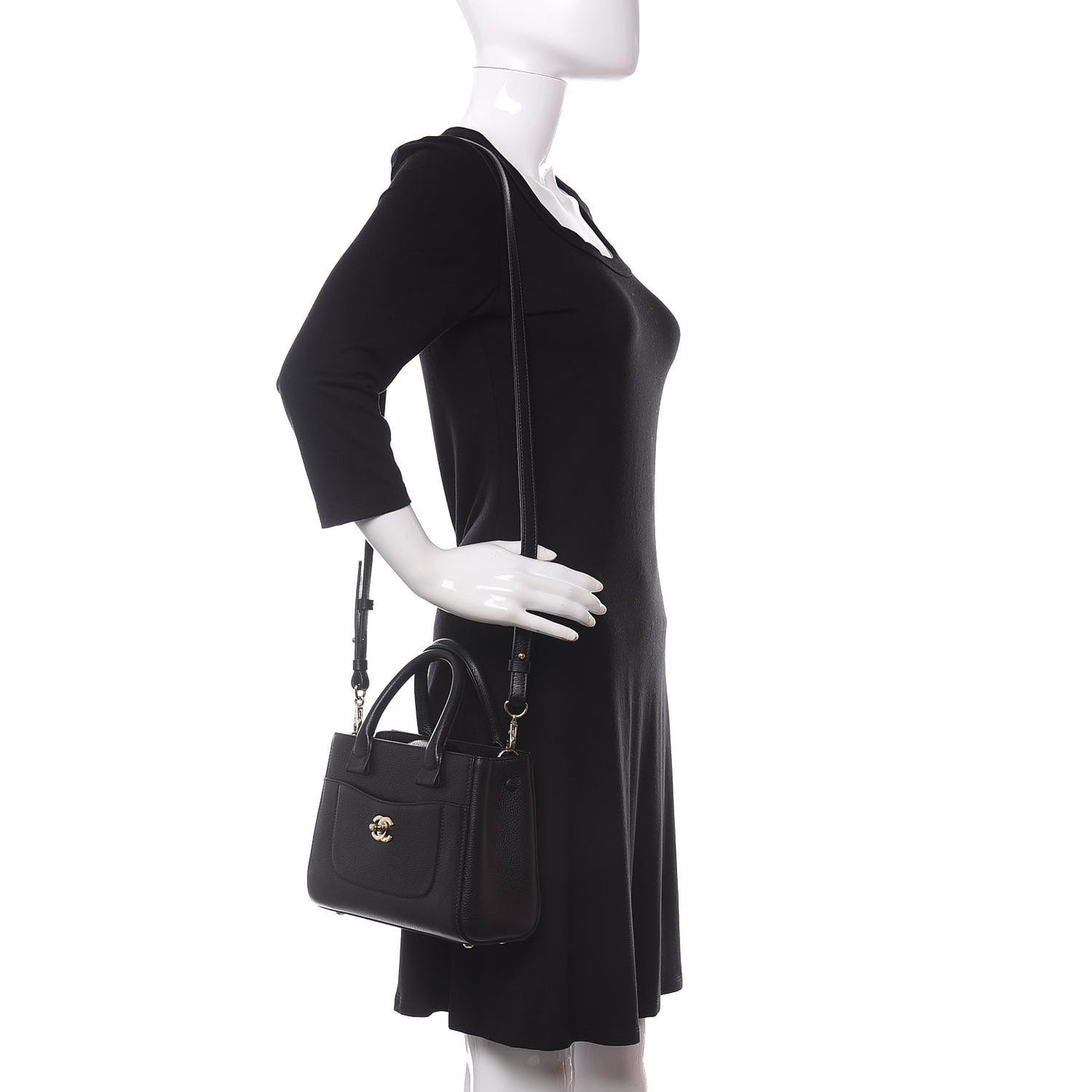 Grained Calfskin Mini Neo Executive Shopper Tote Black
